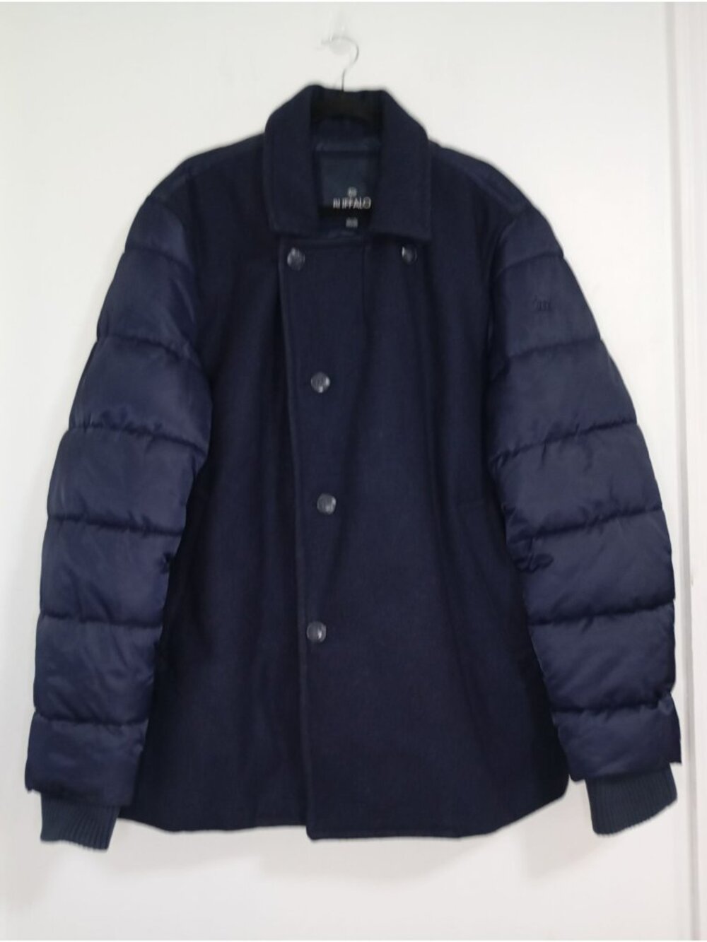 Buffalo David Bitton Mens Navy Wool Blend Mixed Media Puffer Jacket XXL